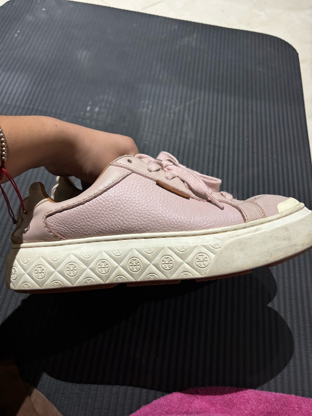 Tory Burch Blush Pink Leather Low-Top Sneakers